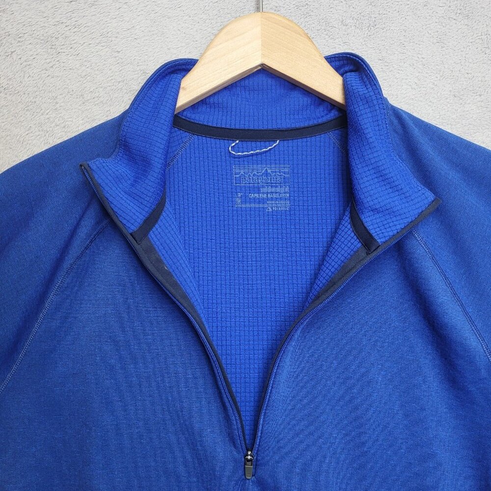 Patagonia Pullover Mens Medium Blue Capilene Midweight Baselayer Zip Polartec - Picture 6 of 11